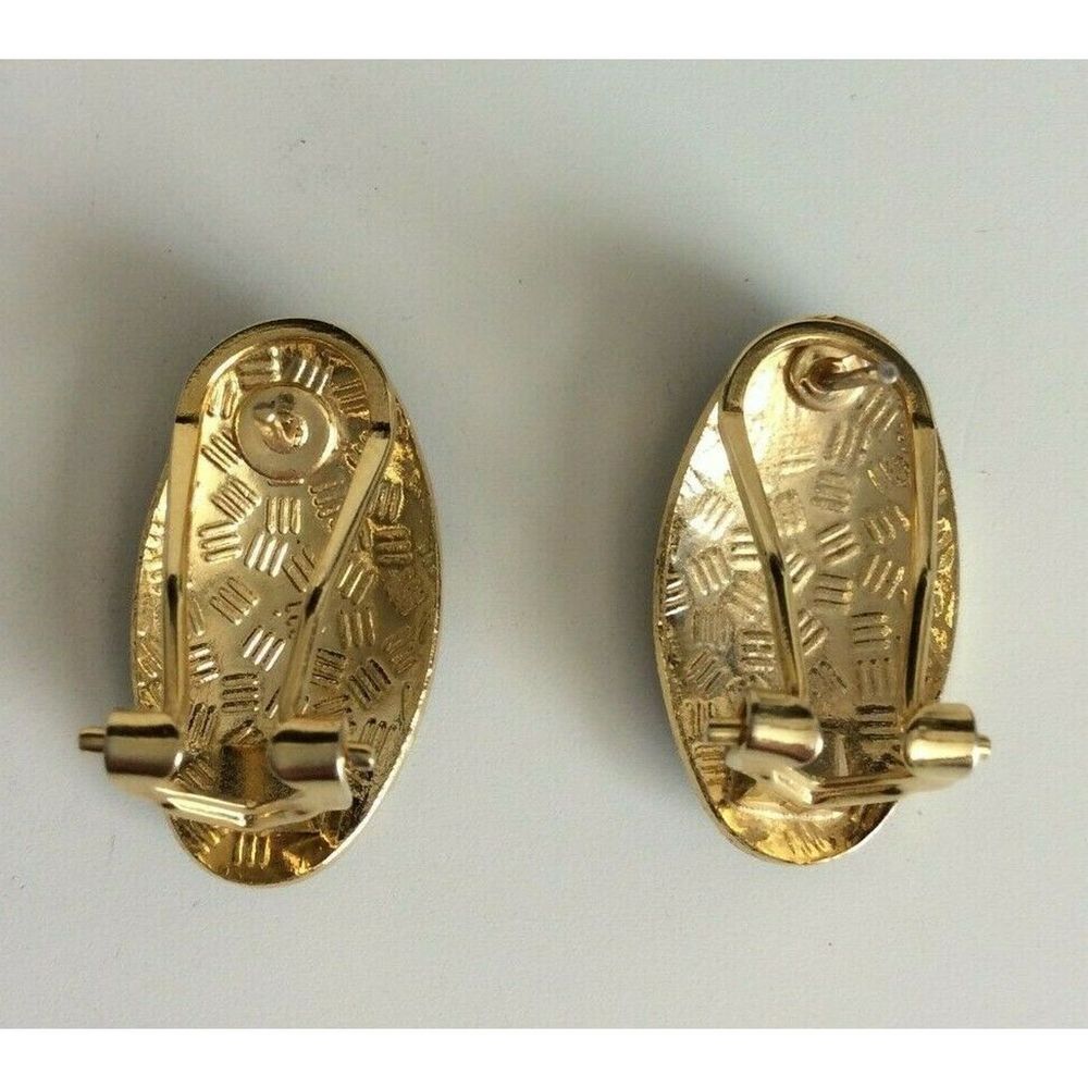 Vintage Cloisonne Gold Floral Pierced Earrings - Picture 4 of 6
